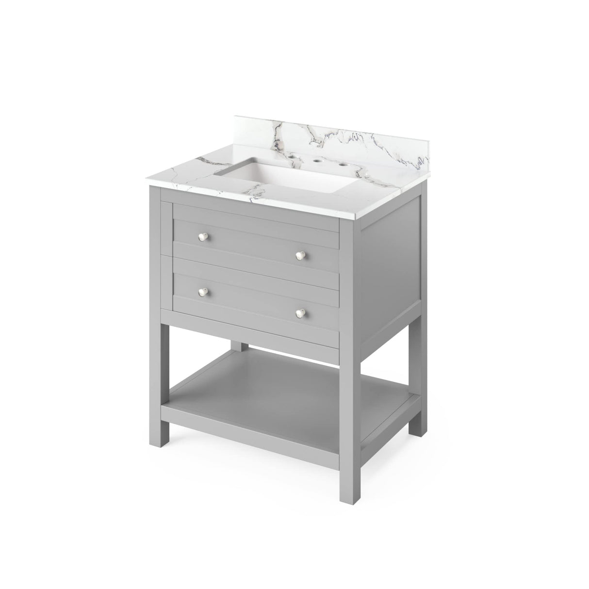 Jeffrey Alexander VKITAST30GRBOR 30" Grey Astoria Vanity, Boulder Cultured Marble Vanity Top, undermount rectangle bowl