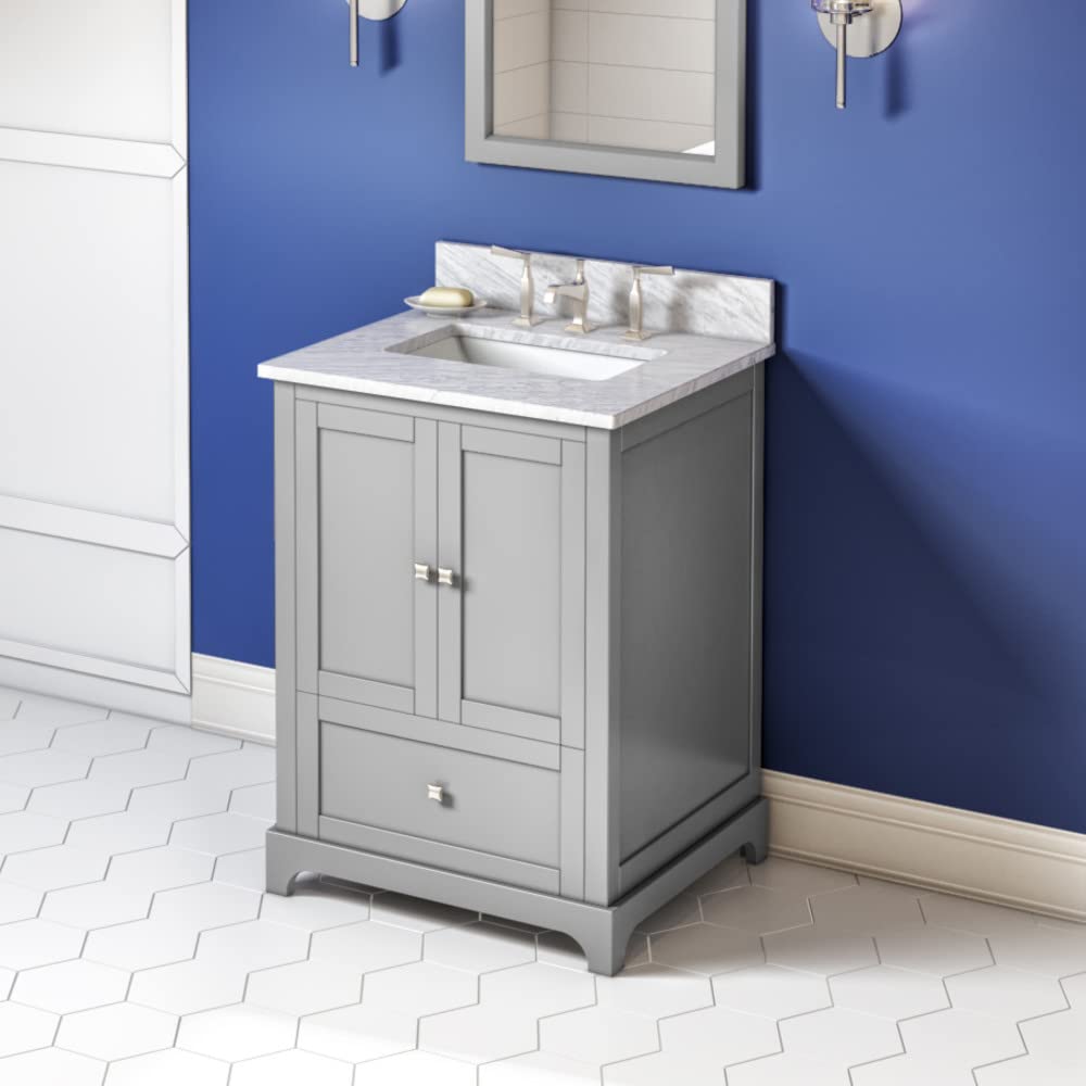 Jeffrey Alexander VKITADD24GRWCR 24" Grey Addington Vanity, White Carrara Marble Vanity Top, undermount rectangle bowl