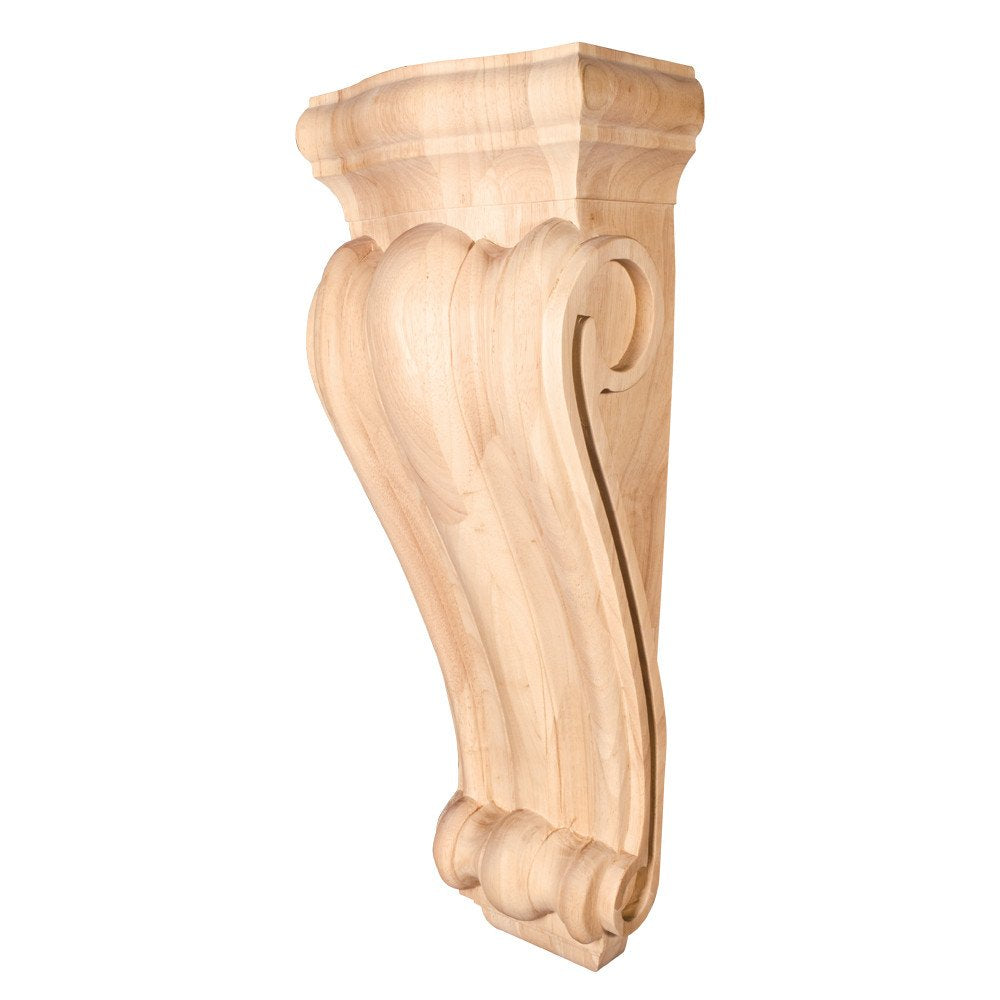 Hardware Resources CORN-5RW 8-1/2" W x 5-1/2" D x 22" H Rubberwood Scrolled Corbel