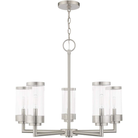 Livex Lighting 20725-91 Hillcrest - Five Light Outdoor Chandelier, Brushed Nickel Finish with Clear Glass