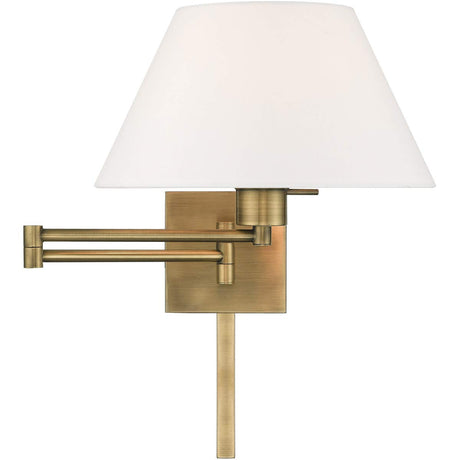 Livex Lighting 40039-01 25" One Light Swing Arm Wall Mount, Antique Brass Finish with Off-White Fabric Shade