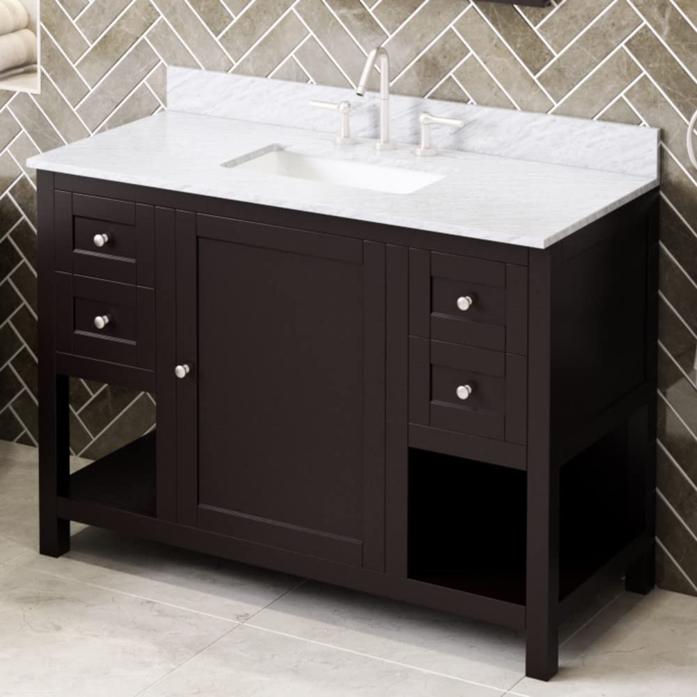 Jeffrey Alexander VKITAST48ESWCR 48" Espresso Astoria Vanity, White Carrara Marble Vanity Top, undermount rectangle bowl