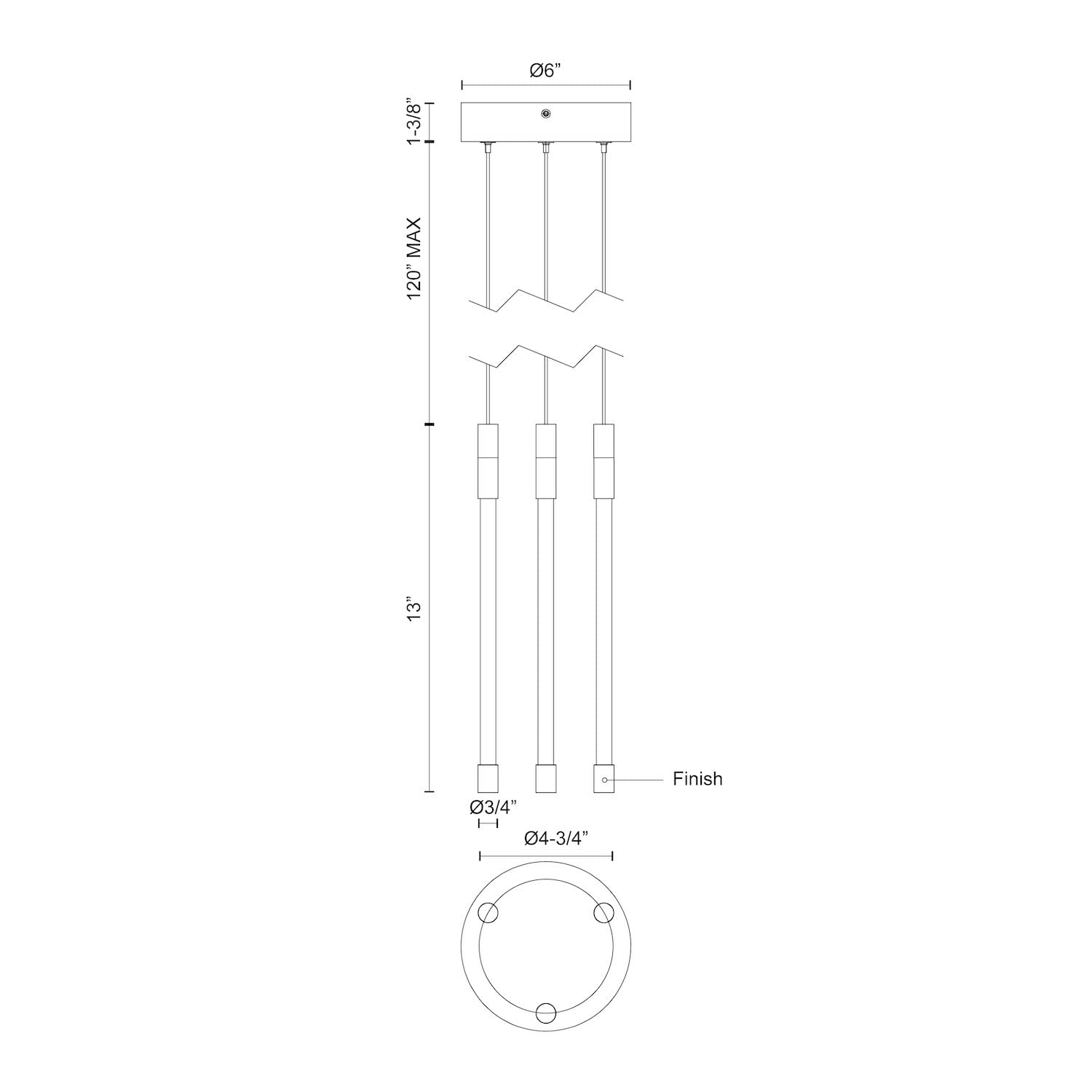 Kuzco MP75213-BK MOTIF 13" 3 HEAD MULTI-PENDANT BLACK 12W 120VAC WITH LED DRIVER 2700K 90CRI