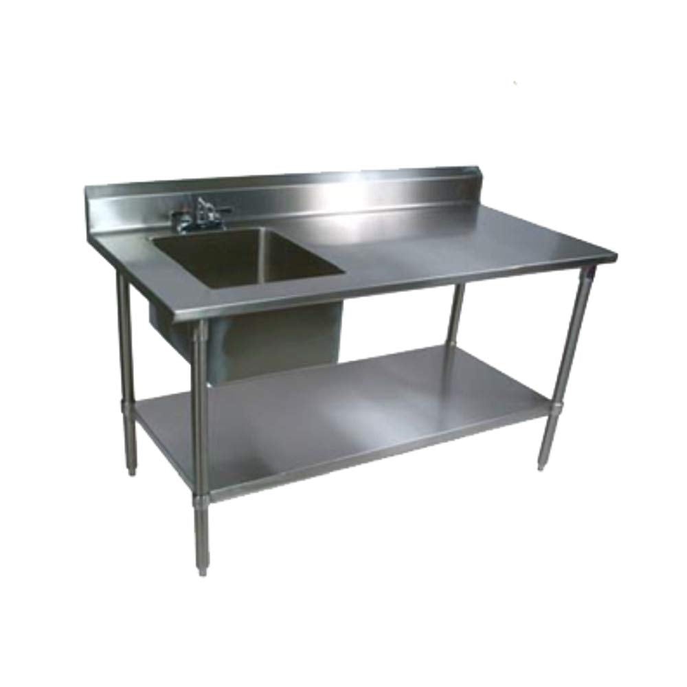 John Boos EPT8R5-3048GSK-L Work Table with Prep Sink, 48"W x 30"D 40-3/4"H Sink Bowl on Left, Galvanized Undershelf & 5" Backsplash