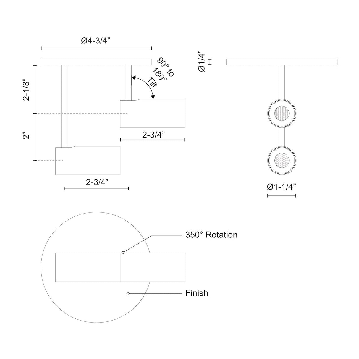 Kuzco SF15102-BK DOWNEY 3" Double SF Black 120V TRIAC/ELV LED 3000K 90CRI 11W