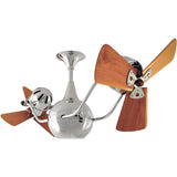 Matthews Fan VB-CR-WD-DAMP Vent-Bettina 360° dual headed rotational ceiling fan in polished chrome finish with solid sustainable mahogany wood blades for damp location.