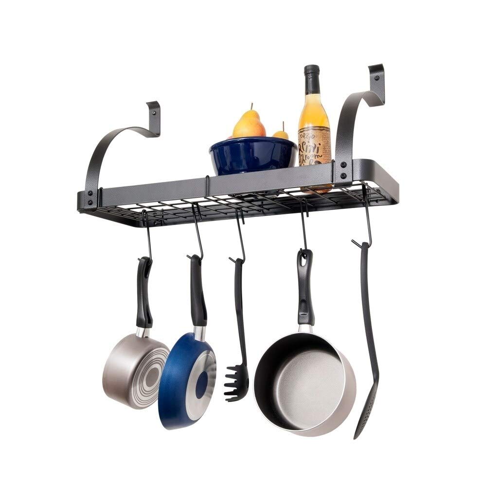 Enclume MPB-06 GY 24" One Piece Bookshelf Wall Rack w/Curved Arms & 8 Hooks GY