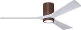 Matthews Fan IR3HLK-WN-MWH-60 Irene-3HLK three-blade flush mount paddle fan in Walnut finish with 60” solid matte white wood blades and integrated LED light kit.