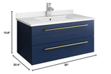 Fresca FVN6130RBL-UNS Fresca Lucera 30" Royal Blue Wall Hung Undermount Sink Modern Bathroom Vanity w/ Medicine Cabinet