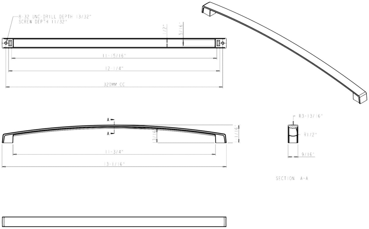 Jeffrey Alexander 549-320MB 320 mm Center-to-Center Matte Black Merrick Cabinet Pull
