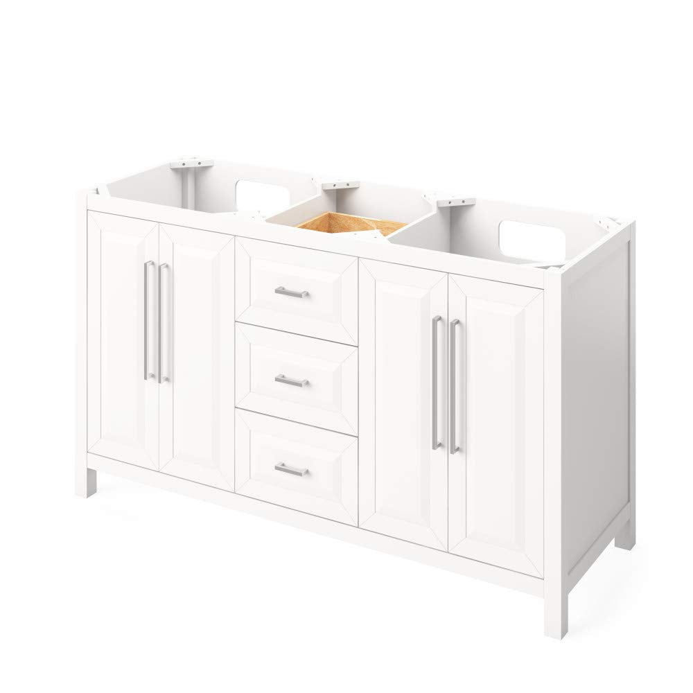 Jeffrey Alexander VKITCAD60WHCQR 60" White Cade Vanity, double bowl, Calacatta Vienna Quartz Vanity Top, undermount rectangle bowl