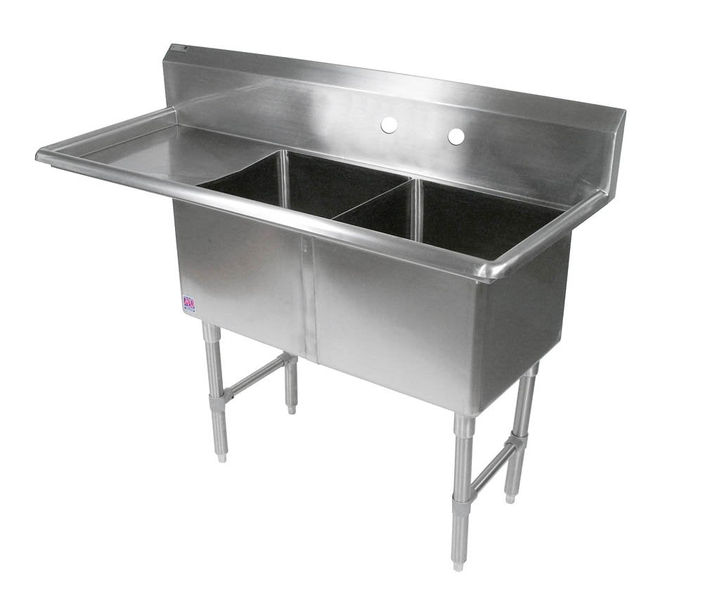 John Boos 2B184-1D18L B Series 2 Compartment Stainless Steel Sink, 18" Left Hand Drain Board, x 14" Bowl