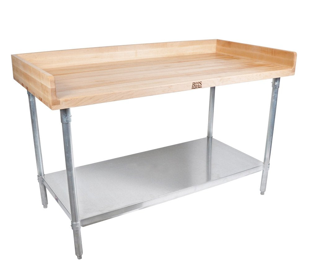 John Boos DSS04 Maple Top Table With Stainless Steel Legs And Shelf 96x24