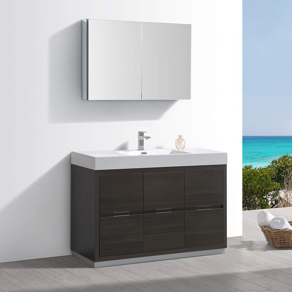 Fresca FVN8448WH Fresca Valencia 48" Glossy White Free Standing Modern Bathroom Vanity w/ Medicine Cabinet