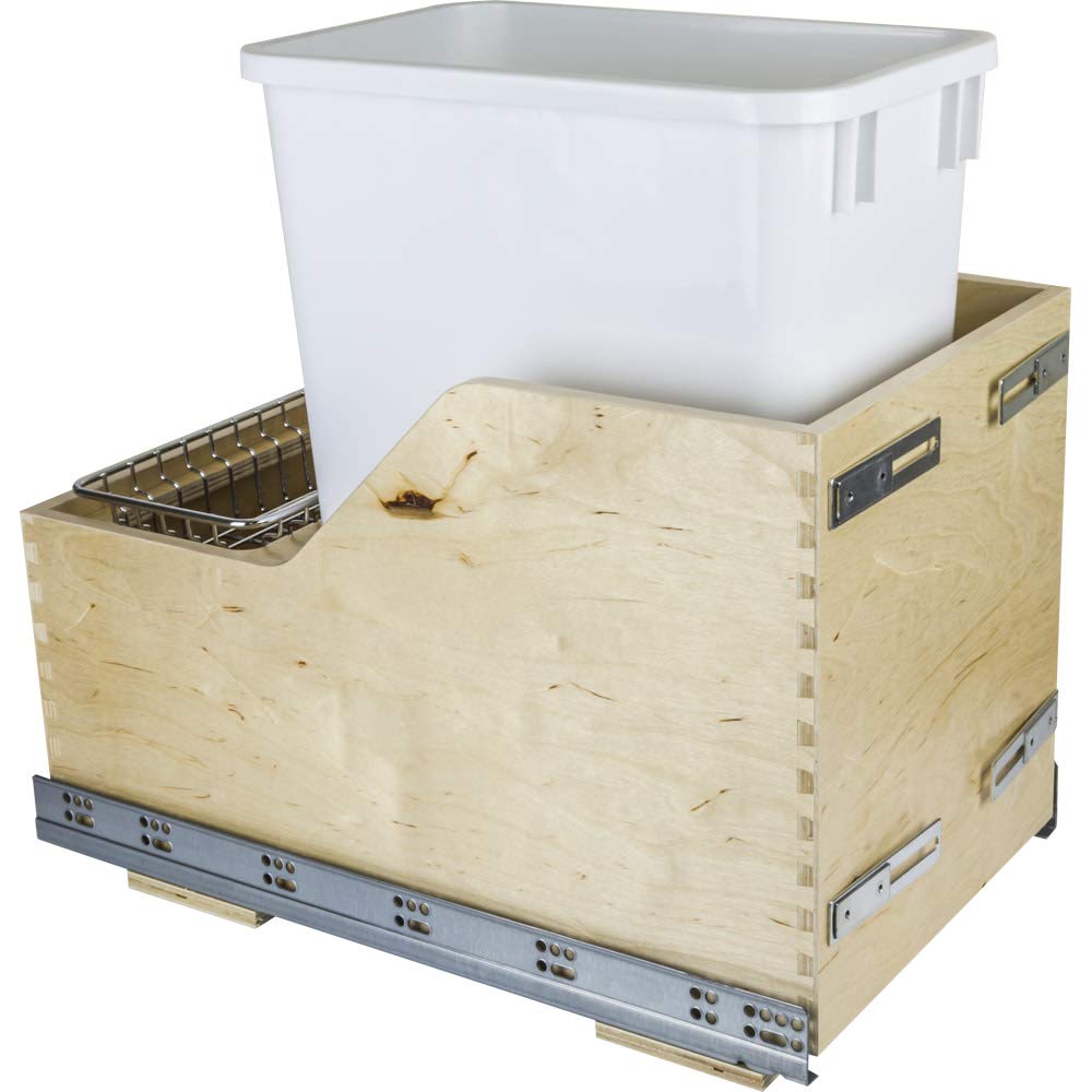 Hardware Resources CDM-WBMS35WH Single 35 Quart Bottom-Mount Soft-close Trashcan Pullout for Door Mounting, Includes White Can
