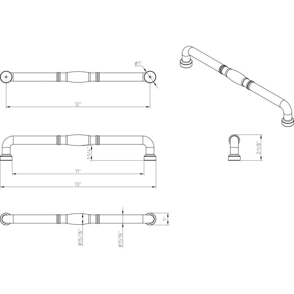 Jeffrey Alexander Z290-12MB 12" Center-to-Center Matte Black Durham Appliance Handle