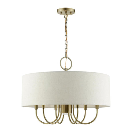 Livex Lighting 49806-01 Blossom Collection 7-Light Pendant Chandelier with Oatmeal Color Hardback Fabric Shade, Antique Brass, 24 x 24 x 18.75
