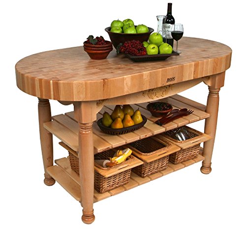 John Boos CU-HAR60-WT Maple Harvest Table - 60" x 30" Oval 4" Thick End-Grain Butcher Block Top, Walnut Stained Base.