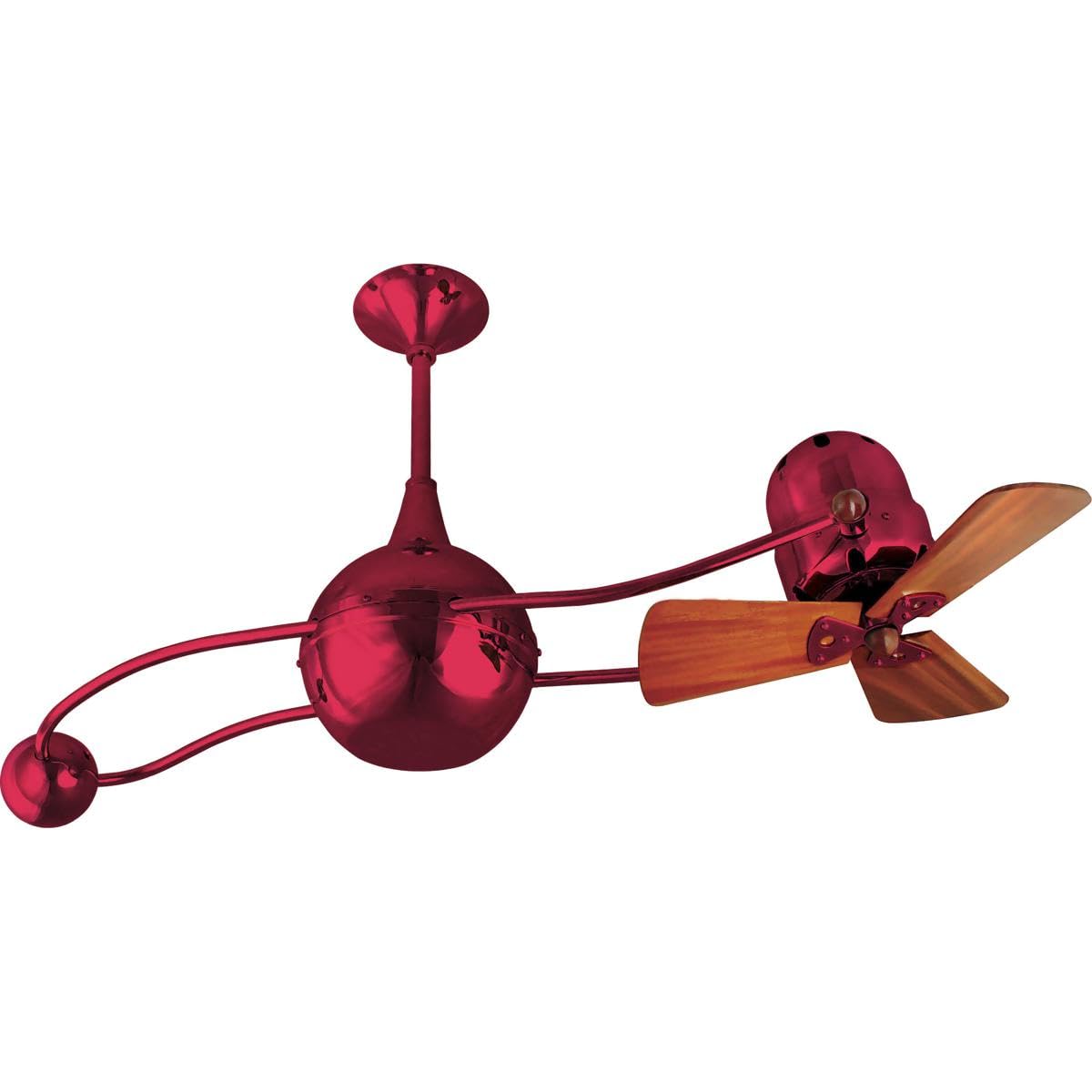 Matthews Fan B2K-RED-WD Brisa 360° counterweight rotational ceiling fan in Rubi (Red) finish with solid sustainable mahogany wood blades.