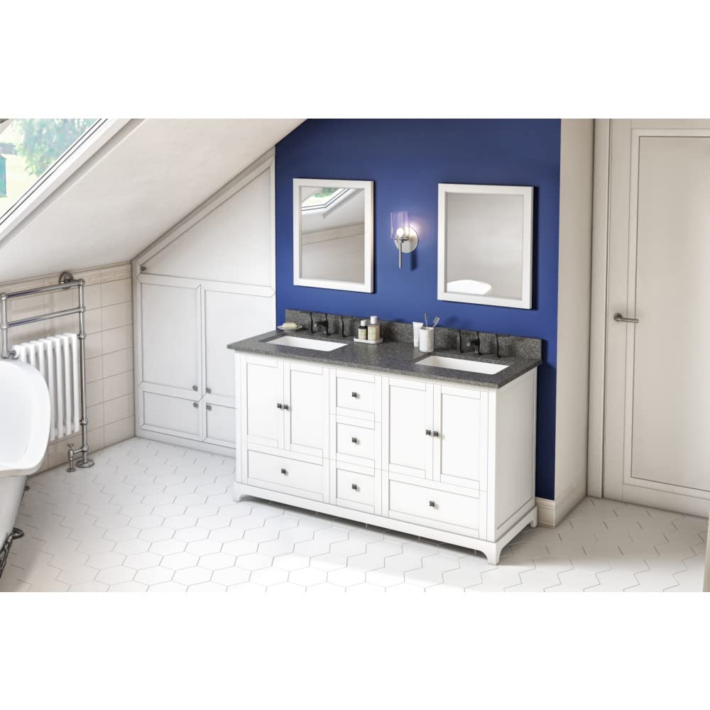 Jeffrey Alexander VKITADD60WHBOR 60" White Addington Vanity, double bowl, Boulder Cultured Marble Vanity Top, two undermount rectangle bowls