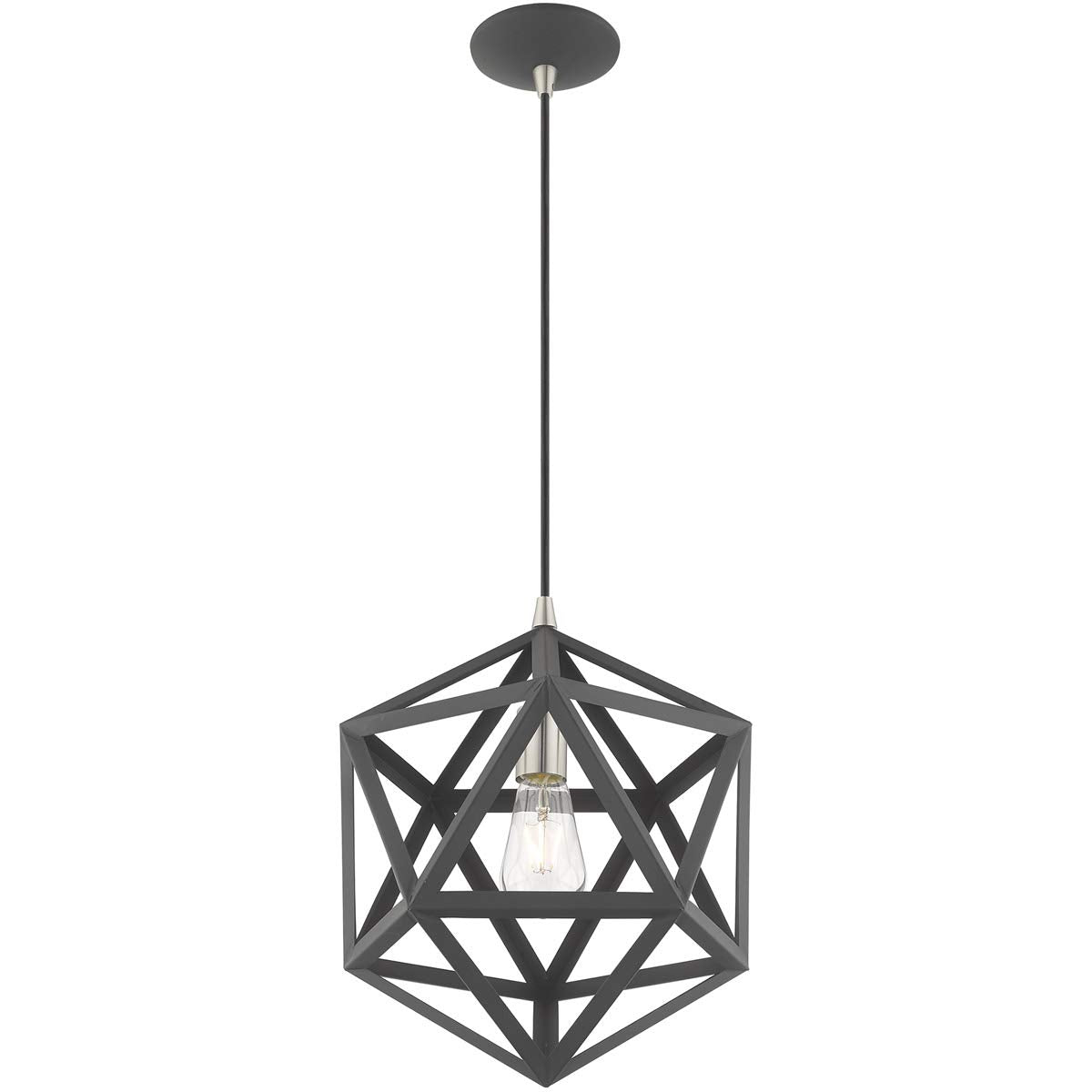 Livex Lighting 41328-76 Geometric Shade - 13" One Light Mini Pendant, Scandinavian Gray Finish with Scandinavian Gray Metal Shade