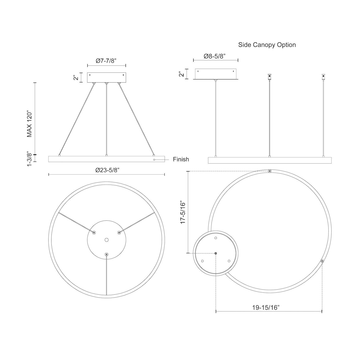 Kuzco PD87124-BG CERCHIO 24" PENDANT BG TEXTURED DOWN ONLY DUO CANOPY 930 TRIAC 120 52W