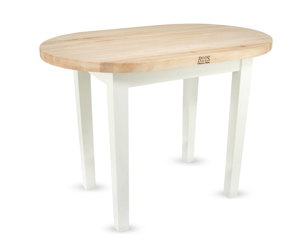 John Boos C-ELIP6030175-S-BN C-Elip Country-Style Elliptical Butcher Block Table - 60" W, 30" D, One Shelf, Barn Red Base