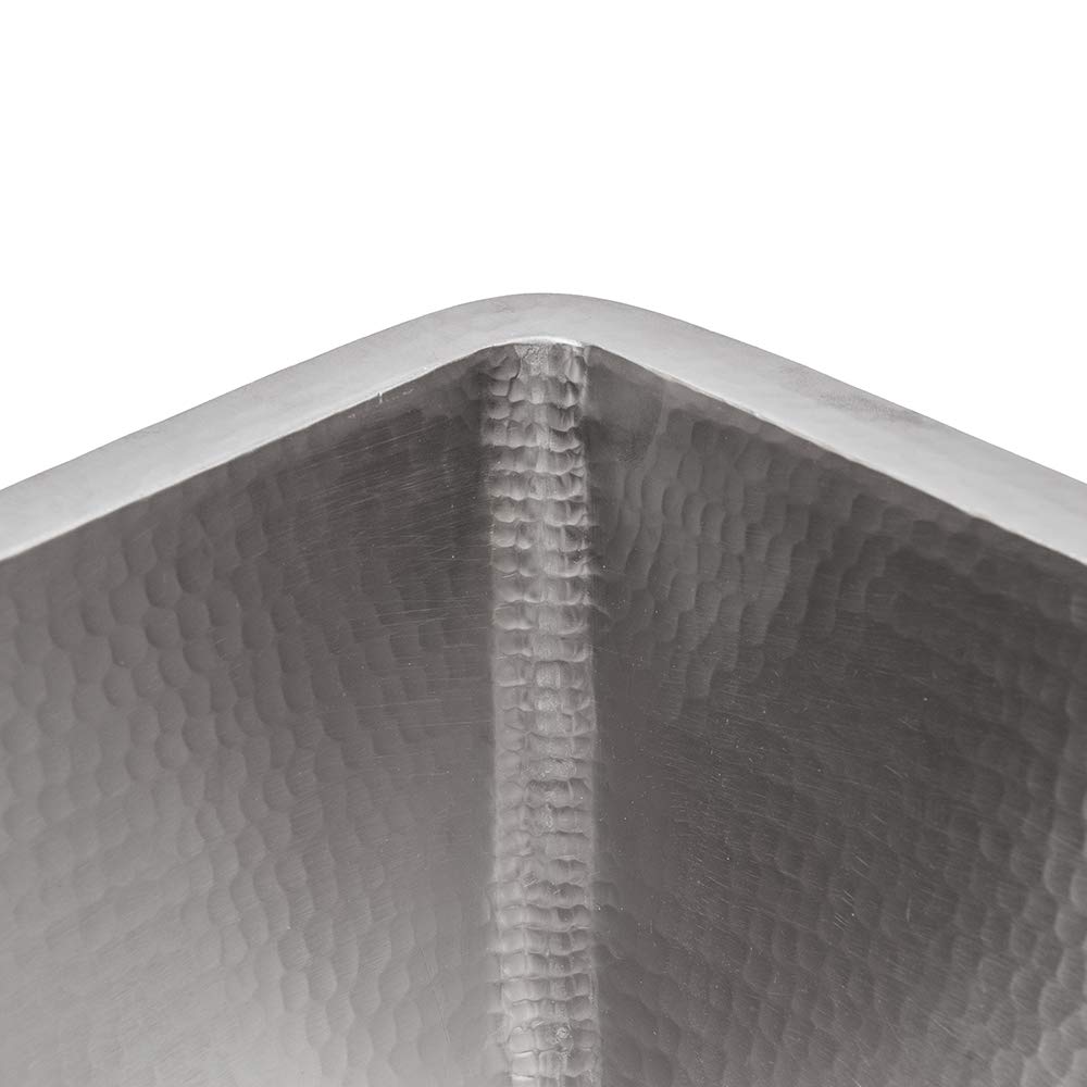 Premier Copper Products BS15EN3 15-Inch Square Hammered Copper Bar/Prep Sink in Nickel with 3.5-Inch Drain Size