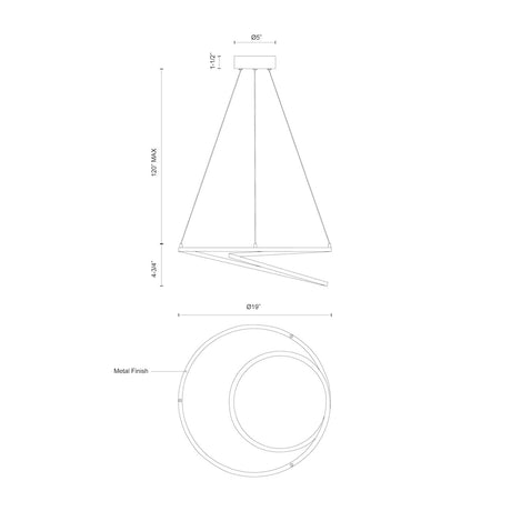 Kuzco PD11119-AS TWIST 19" PD Antique Silver 120V TRIAC/ELV LED 3000K 90CRI 28W