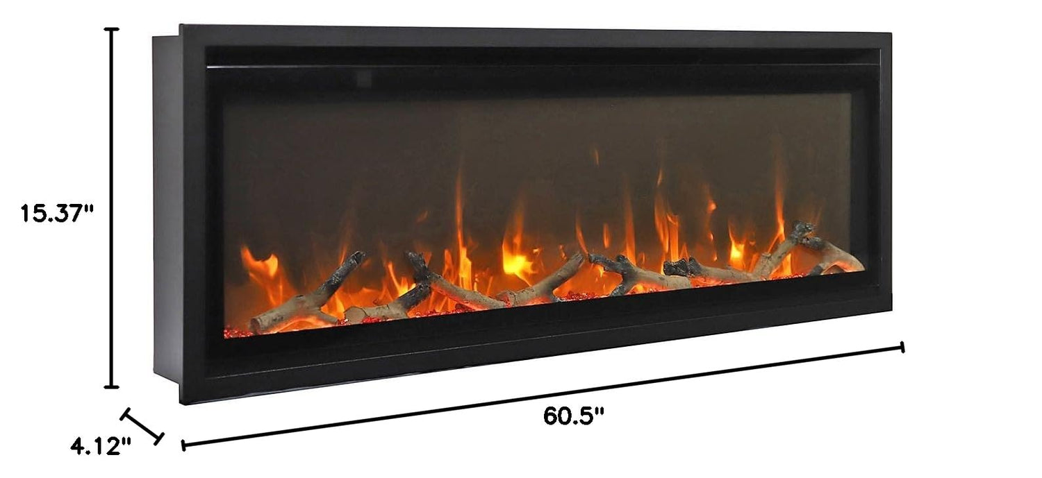 Amantii SYM-SLIM-60 Symmetry Xtraslim Smart Electric  -60" WiFi Enabled Fireplace, Featuring a  MultiFunction  Remote Control, Multi Speed Flame Motor