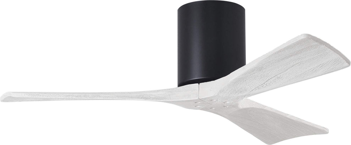 Matthews Fan IR3H-BK-MWH-42 Irene-3H three-blade flush mount paddle fan in Matte Black finish with 42” solid matte white wood blades.
