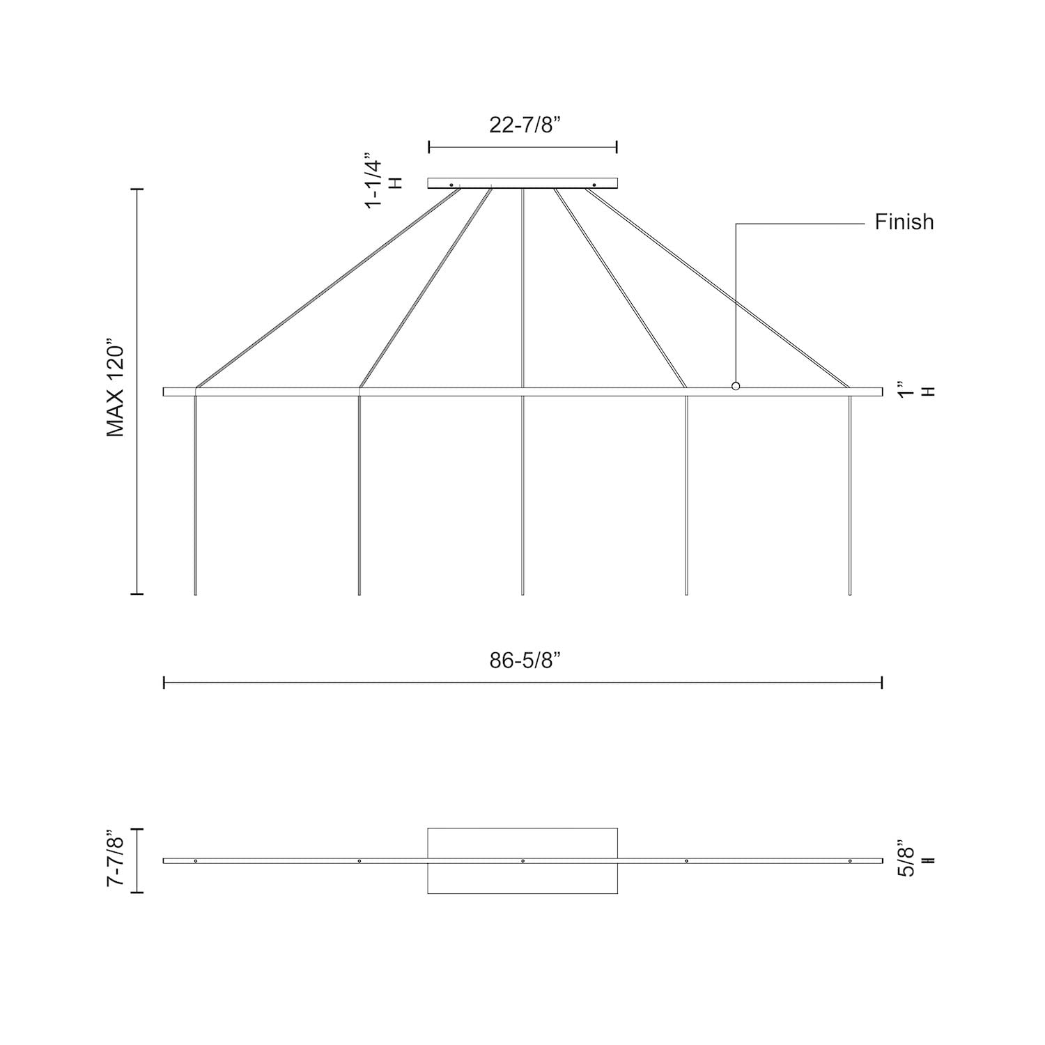 Kuzco CNL5AC-BK 5 Head LINEAR-PENDANT CANOPY SSL/SVT Black