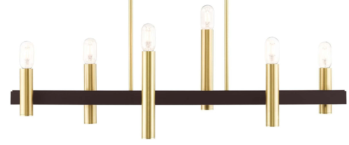 Livex Lighting 46866-12 6 Light Satin Brass & Bronze Linear Chandelier