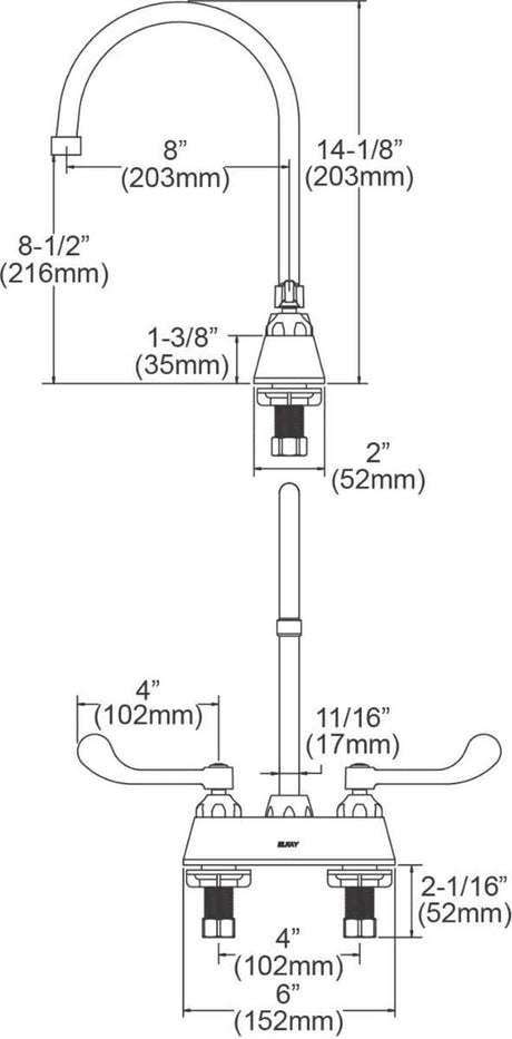 Elkay LK406GN08T4 Deck Mount Faucet with Gooseneck Spout and Wristblade Handles, Chrome