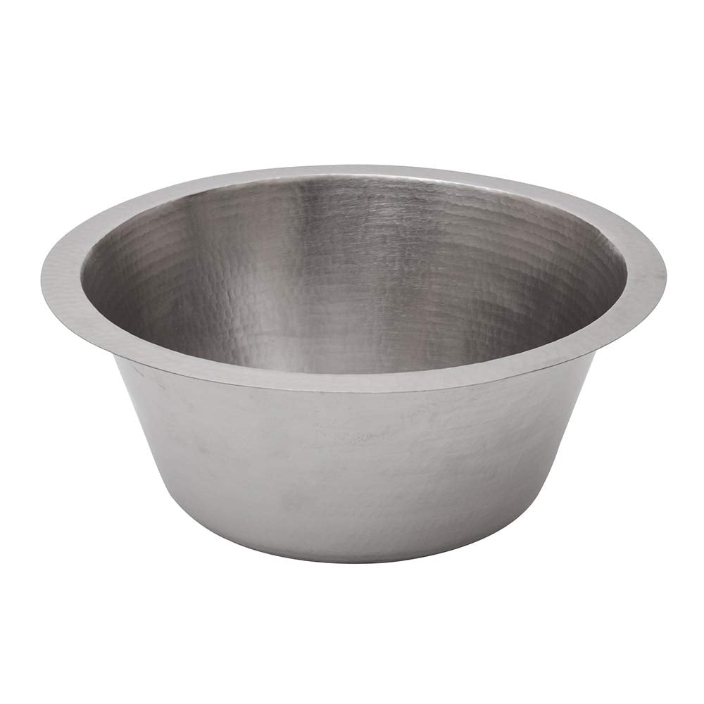 Premier Copper Products BR16EN2 16-Inch Round Hammered Copper Bar Sink in Nickel with 2-Inch Drain Size