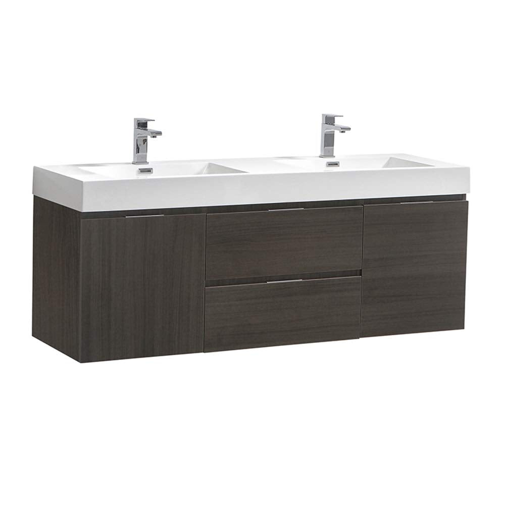 Fresca FCB8360GO-D-I Fresca Valencia 60" Gray Oak Wall Hung Double Sink Modern Bathroom Vanity