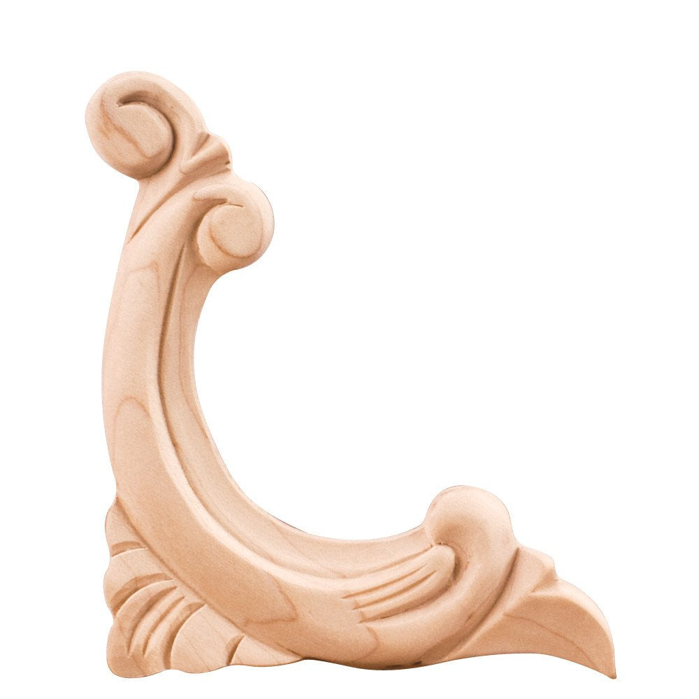Hardware Resources PAPL-12-LRW 3-3/4" W x 5/16" D x 4-1/2" H Left Pressed Rubberwood Acanthus Corner Appliqué