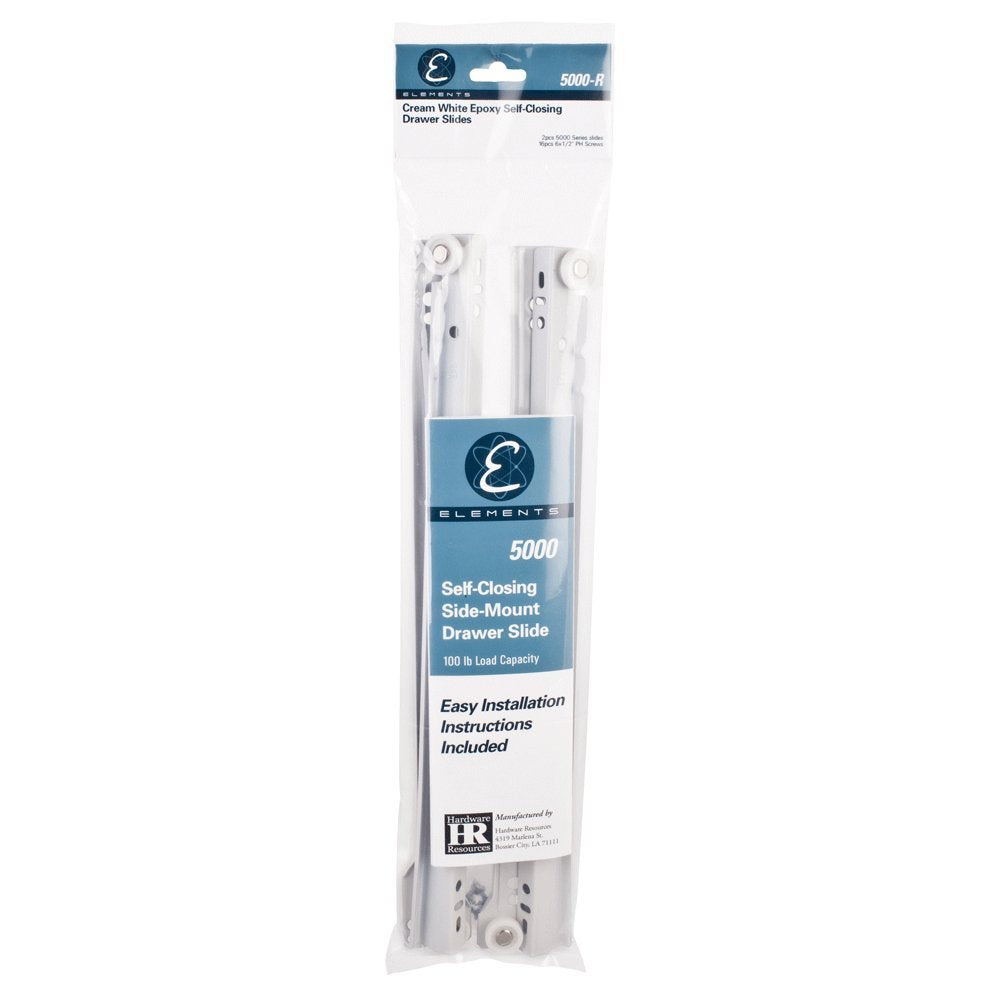 Hardware Resources 5030-R 12" (300 mm) Standard Duty Cream White Self-closing 3/4 Extension Side Mount Epoxy Slide, Split Slides in Bulk Pack Screws & Instruction Incl.
