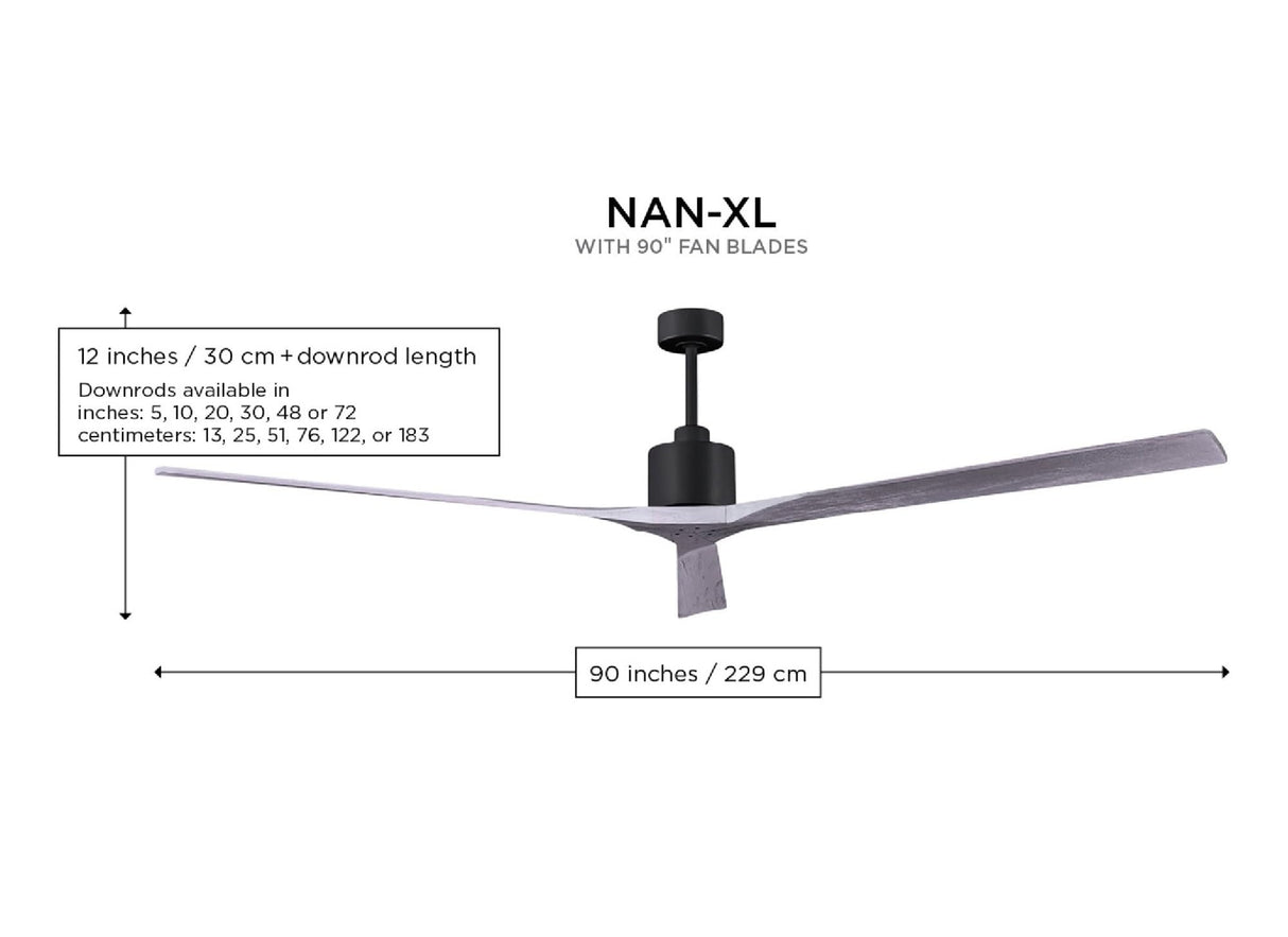 Matthews Fan NKXL-BK-WA-90 Nan XL 6-speed ceiling fan in Matte Black finish with 90” solid walnut tone wood blades