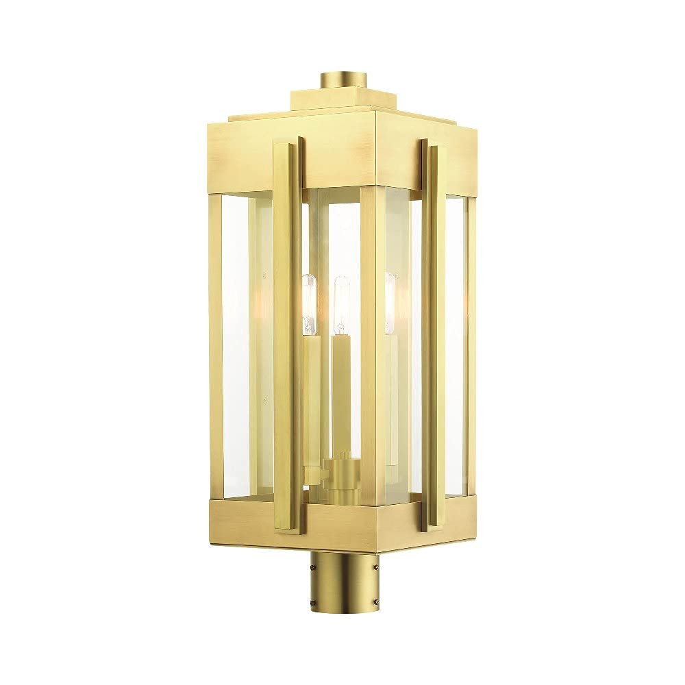 Livex Lighting 27717-08 Lexington 3 Light 25 inch Natural Brass Outdoor Post Top Lantern