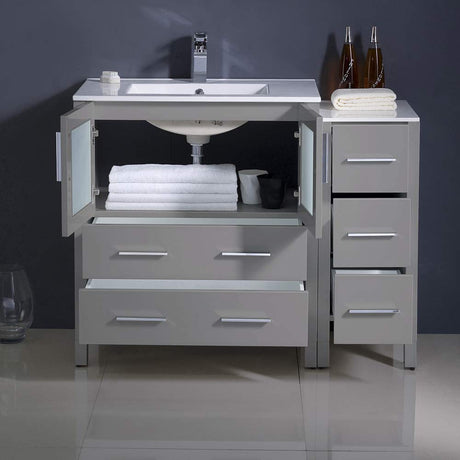 Fresca FCB62-3012WH-I Fresca Torino 42" White Modern Bathroom Cabinets w/ Tops & Integrated Sink