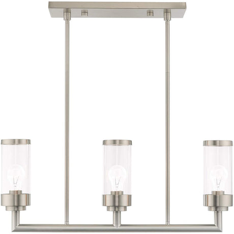 Livex Lighting 40473-91 Hillcrest - Three Light Linear Chandelier, Brushed Nickel Finish with Clear Glass