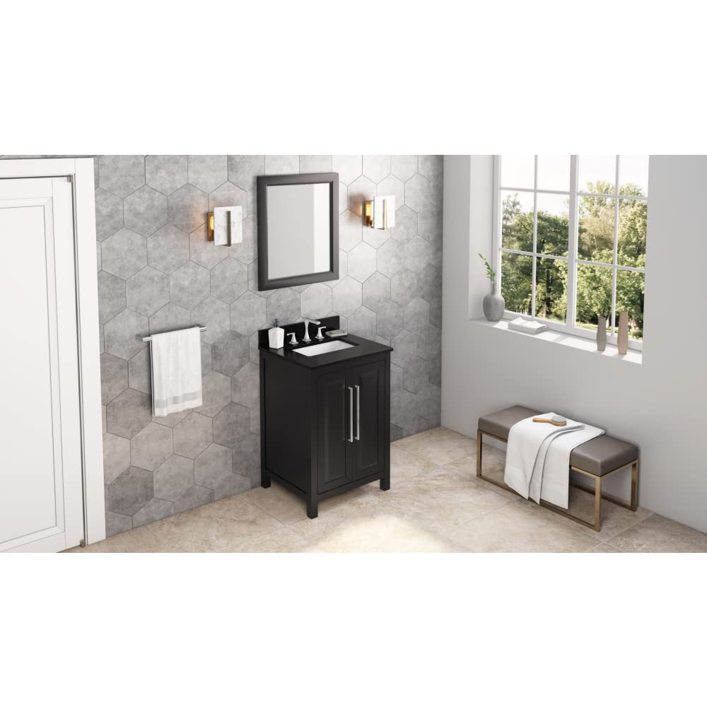 Jeffrey Alexander VKITCAD24BKBGR 24" Black Cade Vanity, Black Granite Vanity Top, undermount rectangle bowl