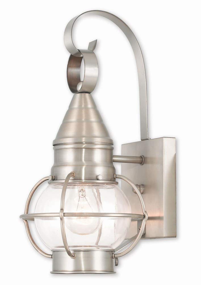Livex Lighting 26900-91 Transitional One Light Outdoor Wall Lantern from Newburyport Collection in Pwt, Nckl, B/S, Slvr. Finish, Brushed Nickel