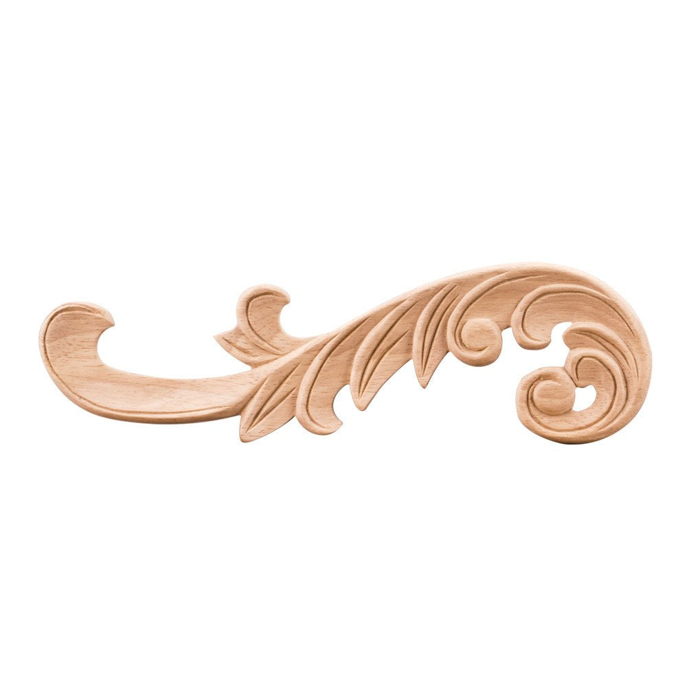 Hardware Resources APL-05-L-MP 10-3/8" W x 1/4" D x 3-1/4" H Left Curved Maple Acanthus Appliqué