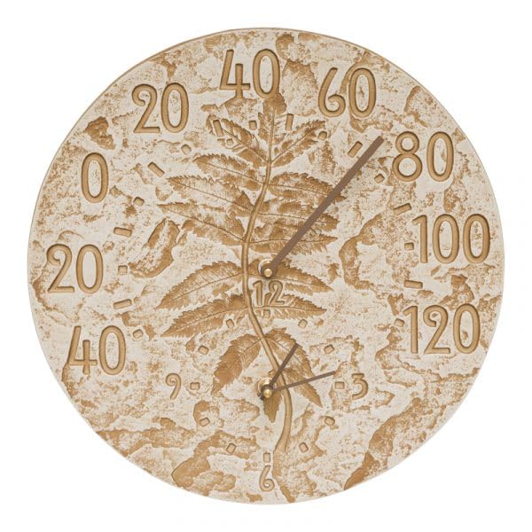 Whitehall 01587 - Fossil Sumac Thermometer Clock - Weathered Limestone