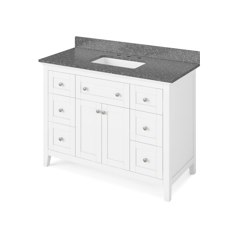 Jeffrey Alexander VKITCHA48WHBOR 48" White Chatham Vanity, Boulder Cultured Marble Vanity Top, undermount rectangle bowl