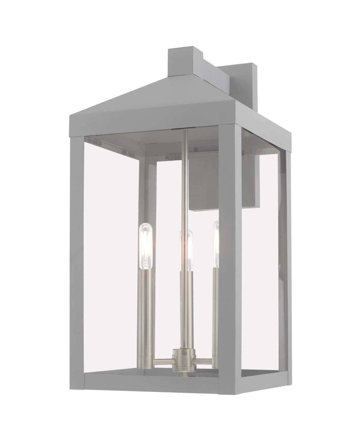 Livex Lighting 20585-91 Transitional Three Light Outdoor Wall Lantern from Nyack Collection in Pwt, Nckl, B/S, Slvr. Finish, Brushed Nickel