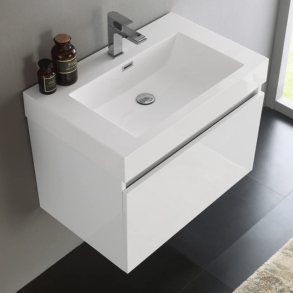 Fresca FCB8007WH-I Fresca Mezzo 30" White Wall Hung Modern Bathroom Cabinet w/ Integrated Sink