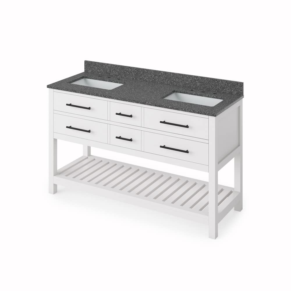 Jeffrey Alexander VKITWAV60WHBOR 60" White Wavecrest Vanity, double bowl, Boulder Cultured Marble Vanity Top, two undermount rectangle bowls